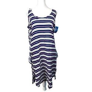 Lucy Love Sleeveless Striped Tank Dress Small Navy & White